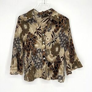 Vtg Serenade Top Womens PL  Asian Floral Y2K Forest Fairy‎ Peasant Office Preppy